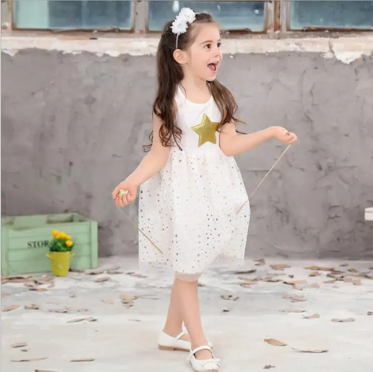 2017 Летние Детские платья для девочек детская одежда с золотыми звездочками