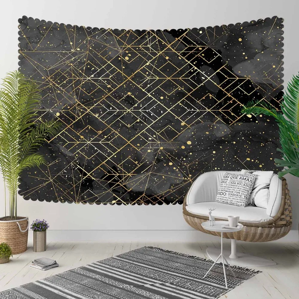 

Else Black Golden Yellow Stars Geometric Lines 3D Print Decorative Hippi Bohemian Wall Hanging Landscape Tapestry Wall Art