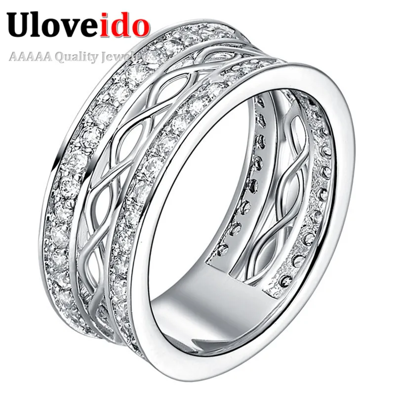 Uloveido женский витой полые кольцо Роскошные Свадебная вечеринка Кольца серебро