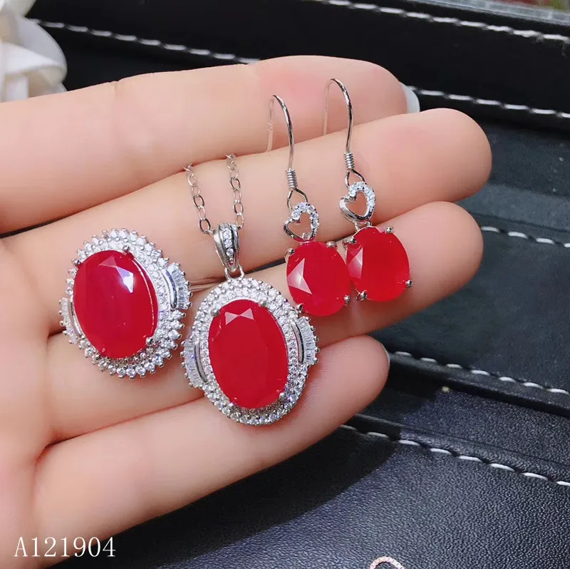 

KJJEAXCMY boutique jewels 925 sterling silver inlaid natural ruby female pendant necklace ring earrings set support detection