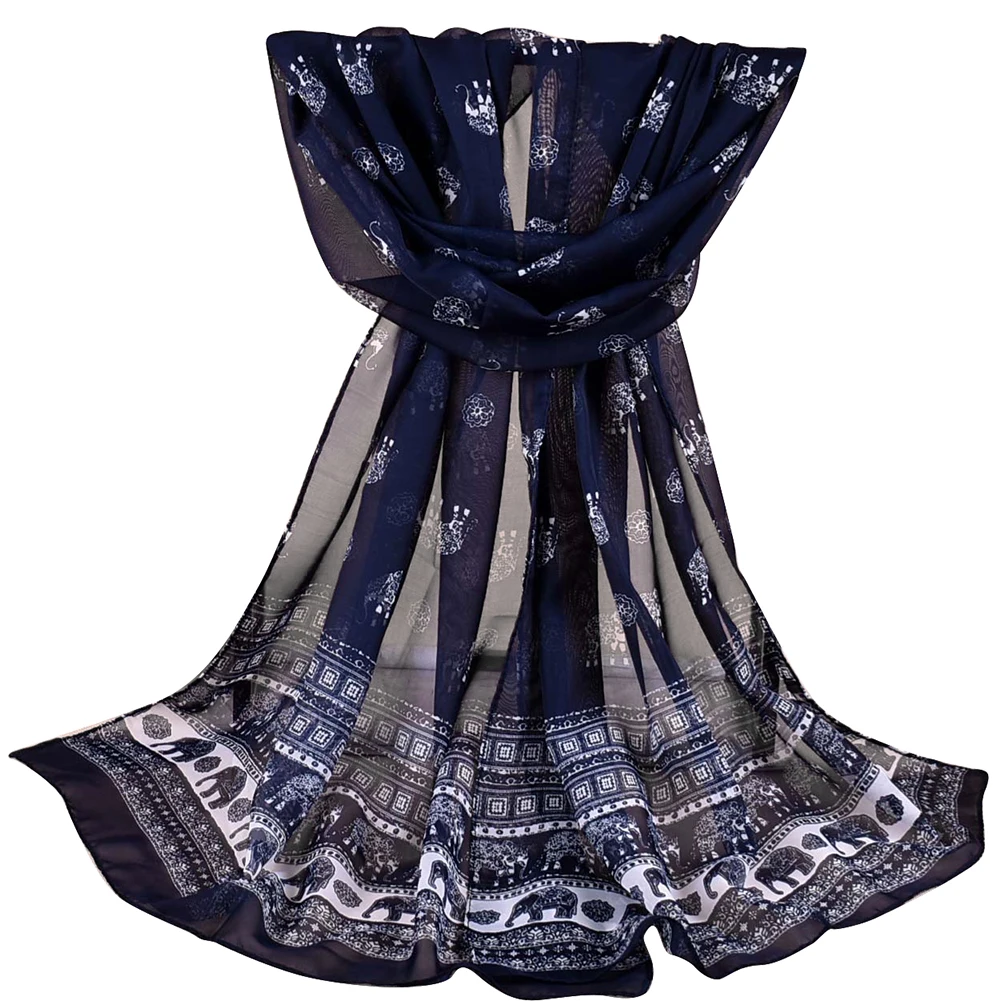 Мода Слон Pattern шифон Для женщин мягкие дышащие длинный шарф Средства ухода за