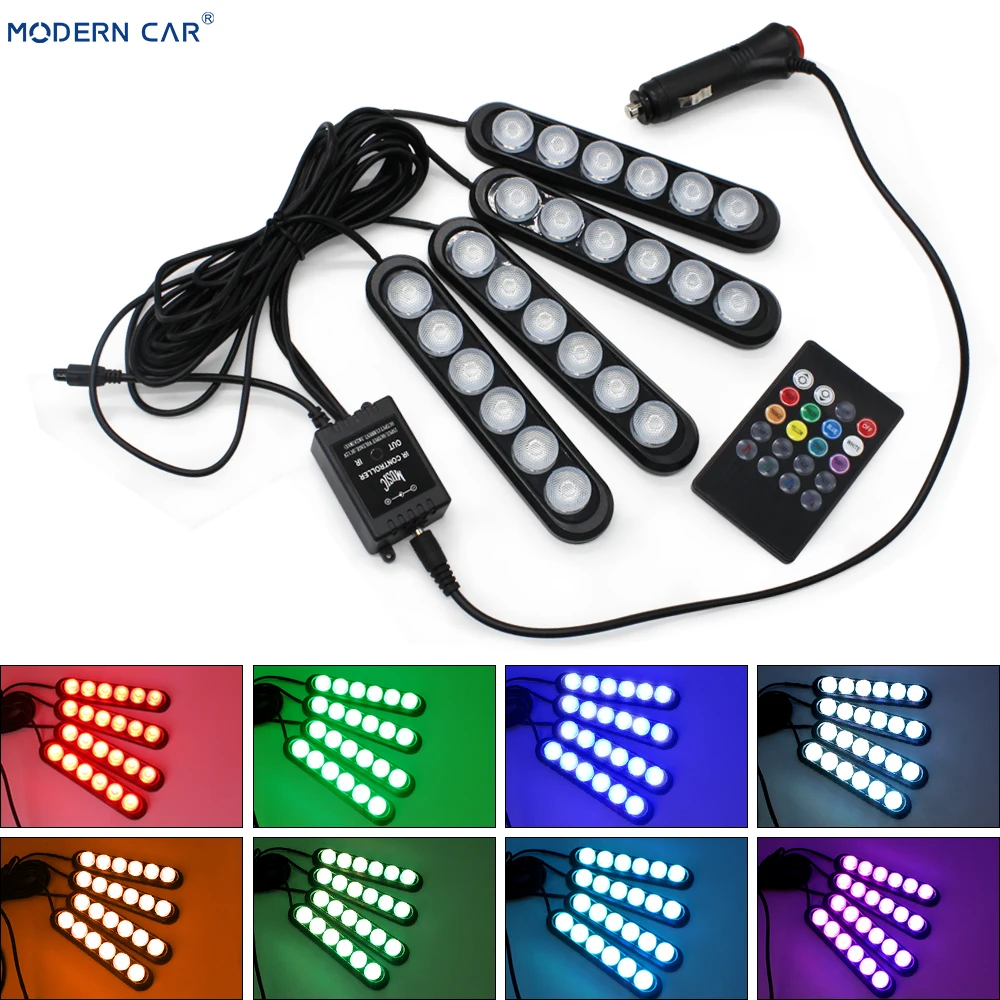 Современный автомобиль, Новое поступление, 4 в 1, 6 светодиодный RGB DRL автомобильный интерьерный светильник, декоративная атмосферная лампа, пульт дистанционного управления/музыка/Голосовое управление