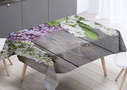 Скатерть из серого дерева с фиолетовыми цветами и розами 3d Рисунок моющаяся