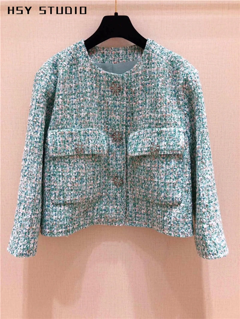 【HSY studo】2019 осеннее женское высококачественное твидовое украшение на пуговицах