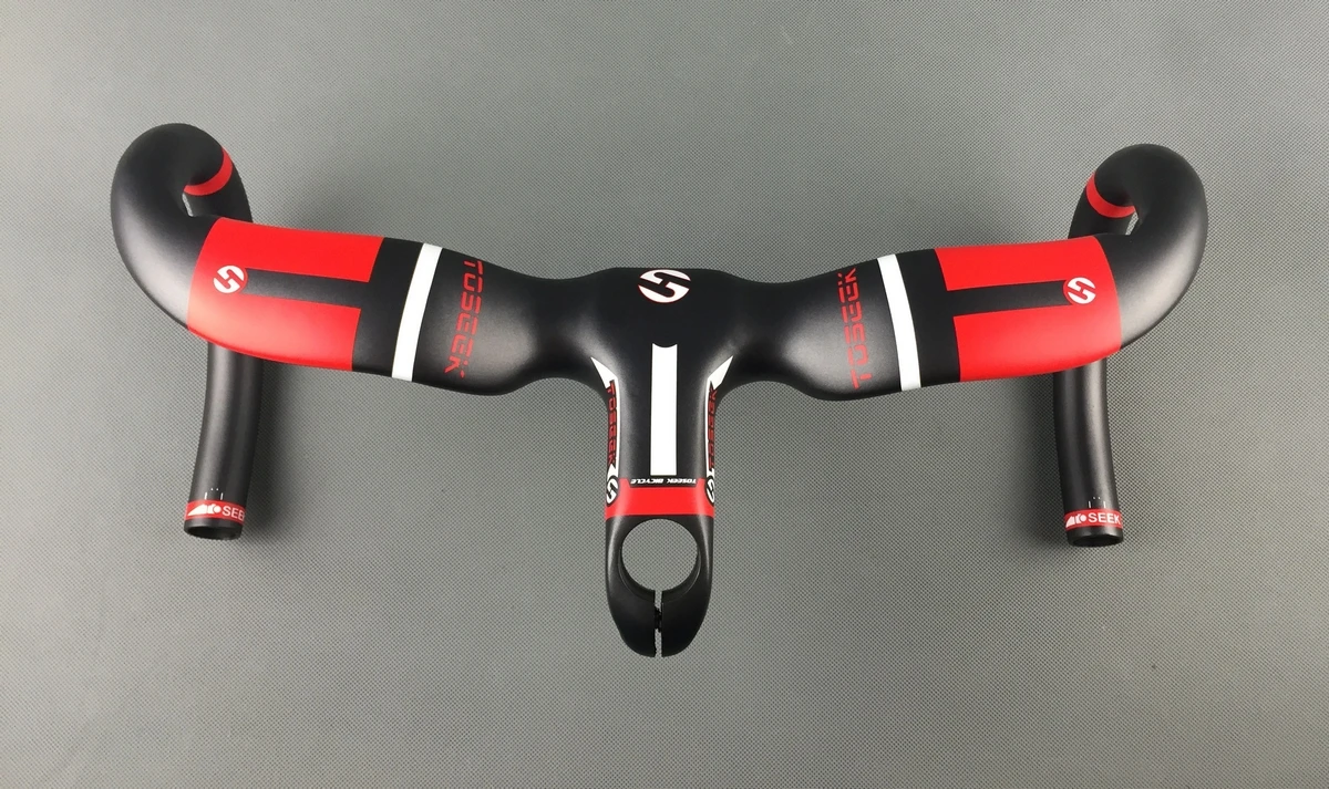 TOSEEK FULL Carbon Integrated Handlebar 400/420/440mm red 80/90/100/110/120mm Stem Uplift Style For Racing Road Bike 28.6mm | Спорт и