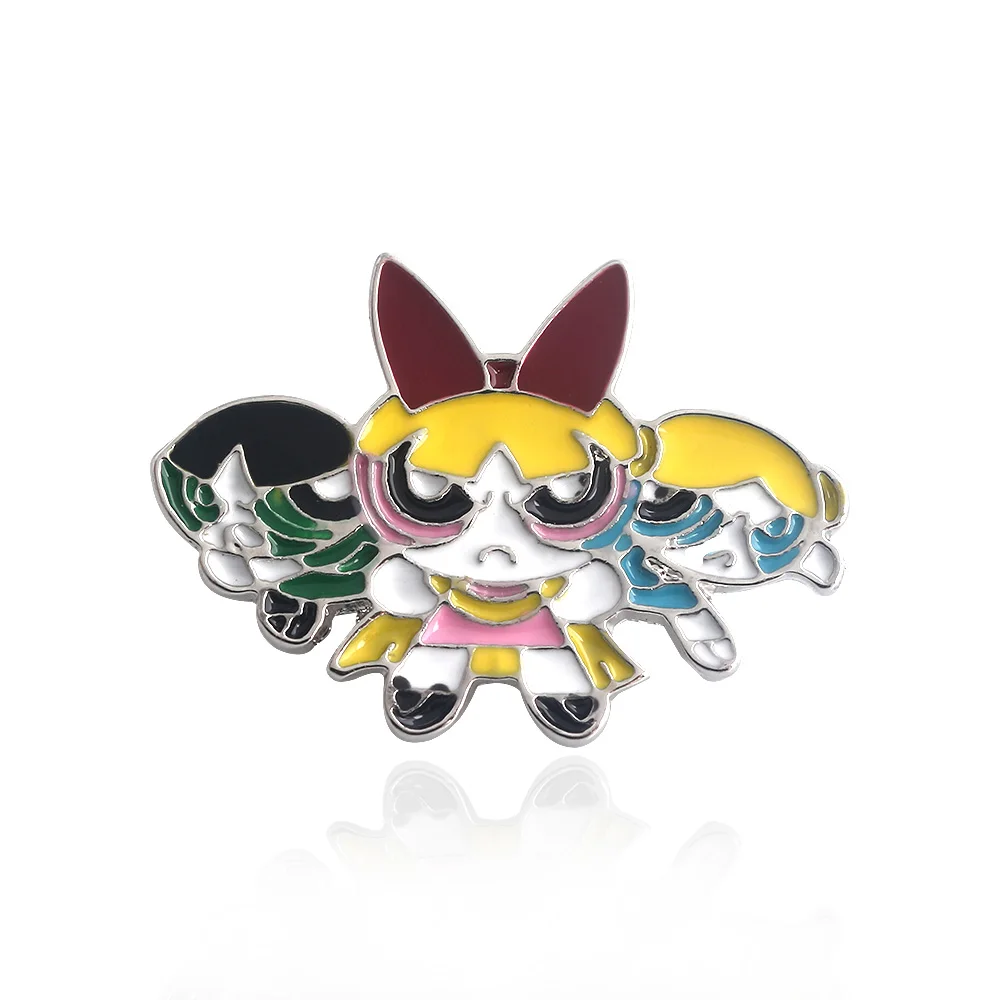 SG Animado Kawaii Powerpuff броши для девочек булавки Детское пальто рубашка Рождество Spilla ювелирные изделия подарок Прямая - Окраска металла: As picture