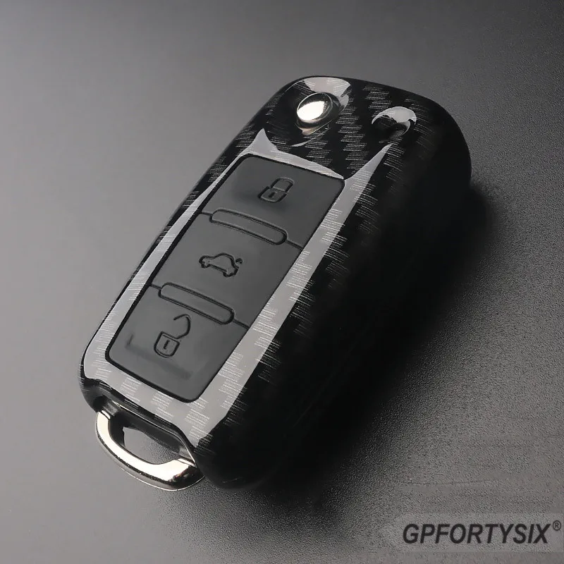 Карбоновый Чехол для автомобильного ключа чехол ключей VW Volkswagen Skoda Golf7 Polo Tiguan Passat