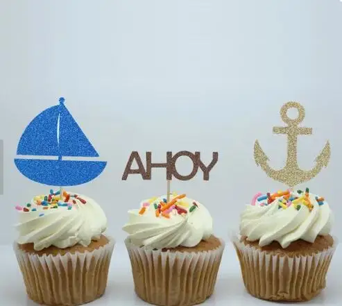 Блеск Ahoy это мальчик стикеры морской тематики день рождения кексы toppers крещение
