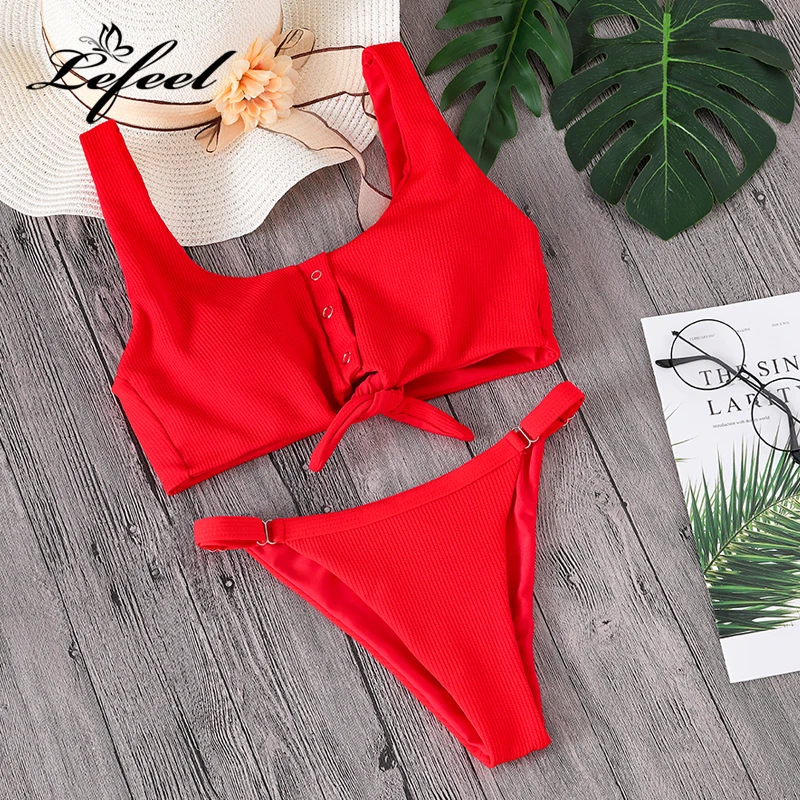Lefeel 2019 сексуальный комплект бикини из двух частей однотонные купальники с низкой