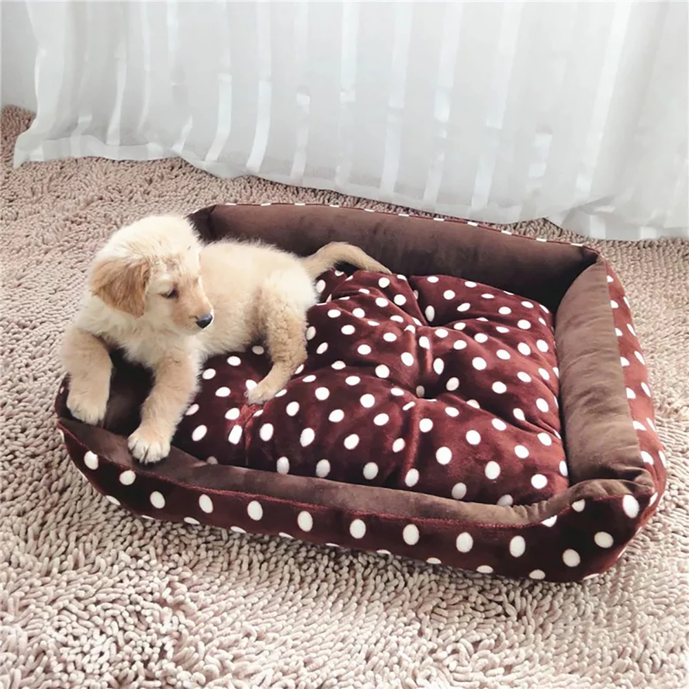 SewCrane кровать для домашних животных коричневая короткая плюшевая в горошек собак