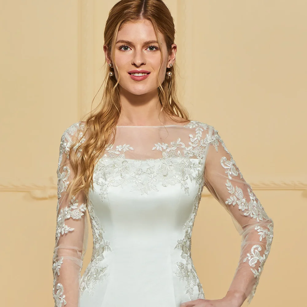 Элегантное ТРАПЕЦИЕВИДНОЕ свадебное платье Dressv с глубоким вырезом длинными