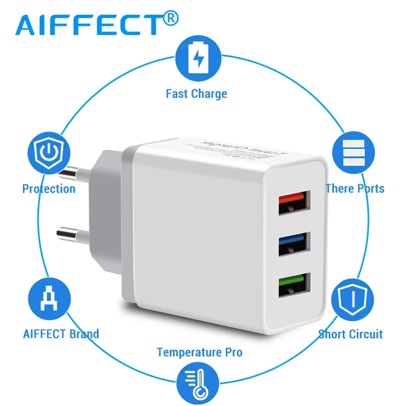 AIFFECT 5 в 3 порта USB зарядное устройство EU US адаптер traverl для iphone X 8 7 Huawexiaomi g мобильный