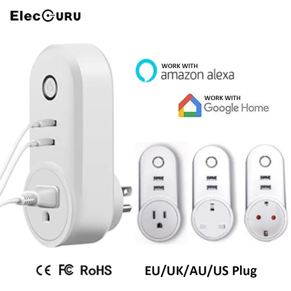 Умная розетка Wi Fi 2 порта USB умная вилка для Amazon Alexa/Google Home Phone дистанционное