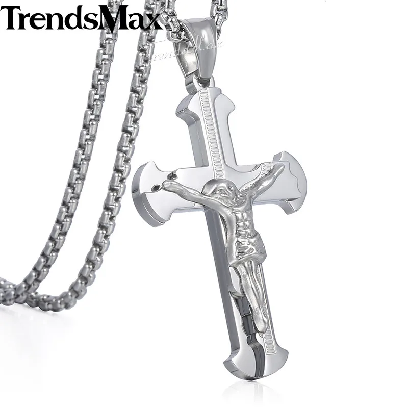 Trendsmax Христос Иисус кусок ожерелье Подвеска Крест для мужчин Нержавеющая сталь