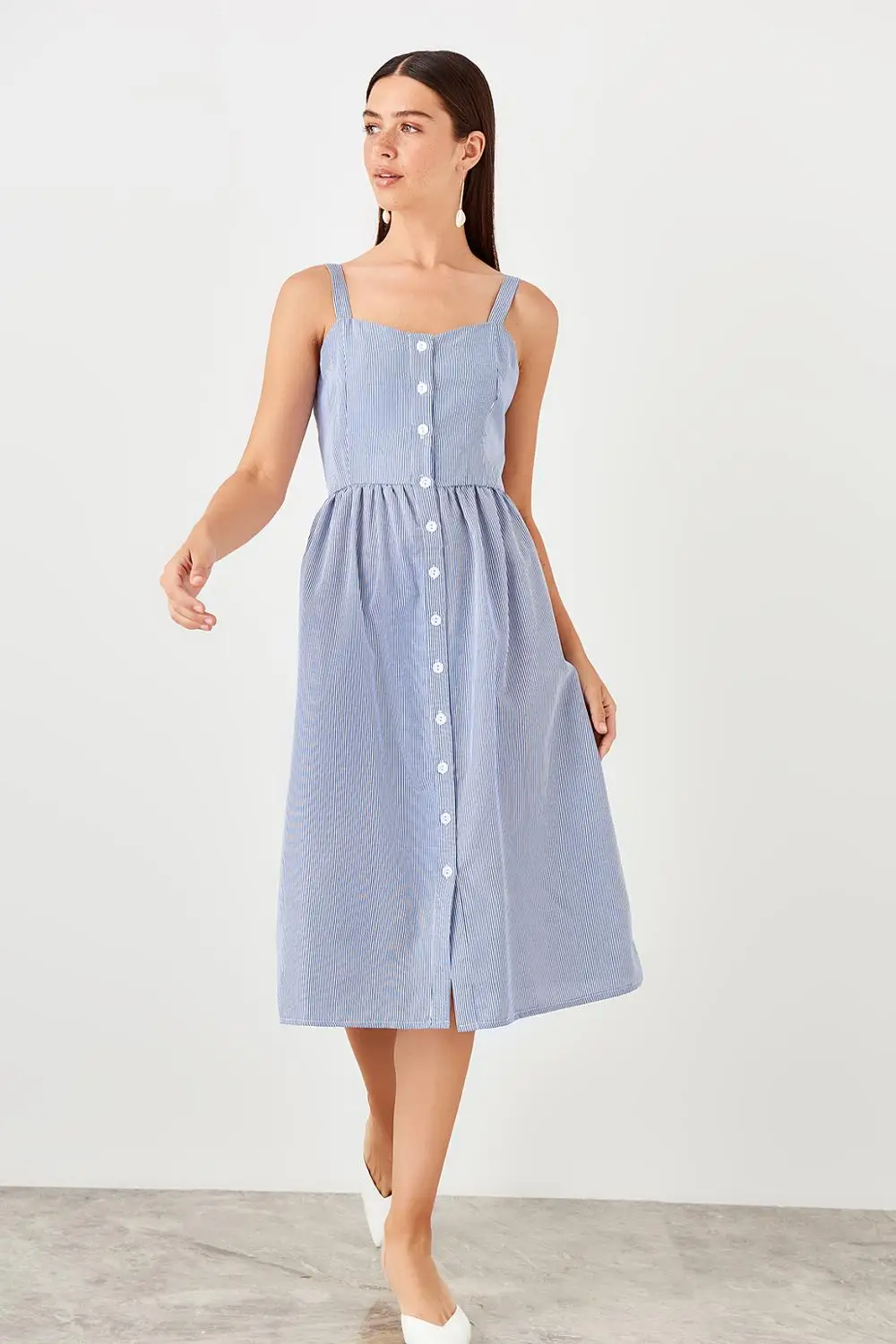 Синее Полосатое платье TWOSS19EL0090 | Женская одежда