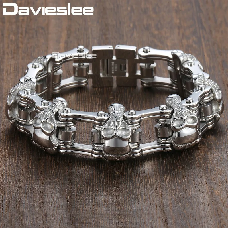 Davieslee Череп Байкер мужской браслет для мужчин мотоцикл ссылка 316L браслет из нержавеющей стали DLHBM62 - Окраска металла: HB284