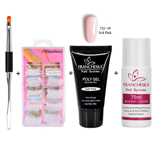 polygel 752 set Francheska полигель гель для наращивания ногтей прозрачный гель желе поли гель розовый камуфляж набор база и топ праймер для ногтей акрил гель гель для наращивания ногтей кисточки для ногтей - Цвет: polygel 752 set