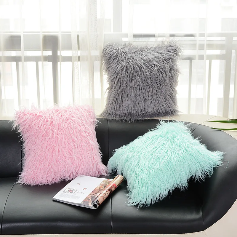 

45x45CM Plush soft solid fur feather Cushion Cover Lumbar Pillows case luxury sofa bed home car room home Dec wholesale FG598