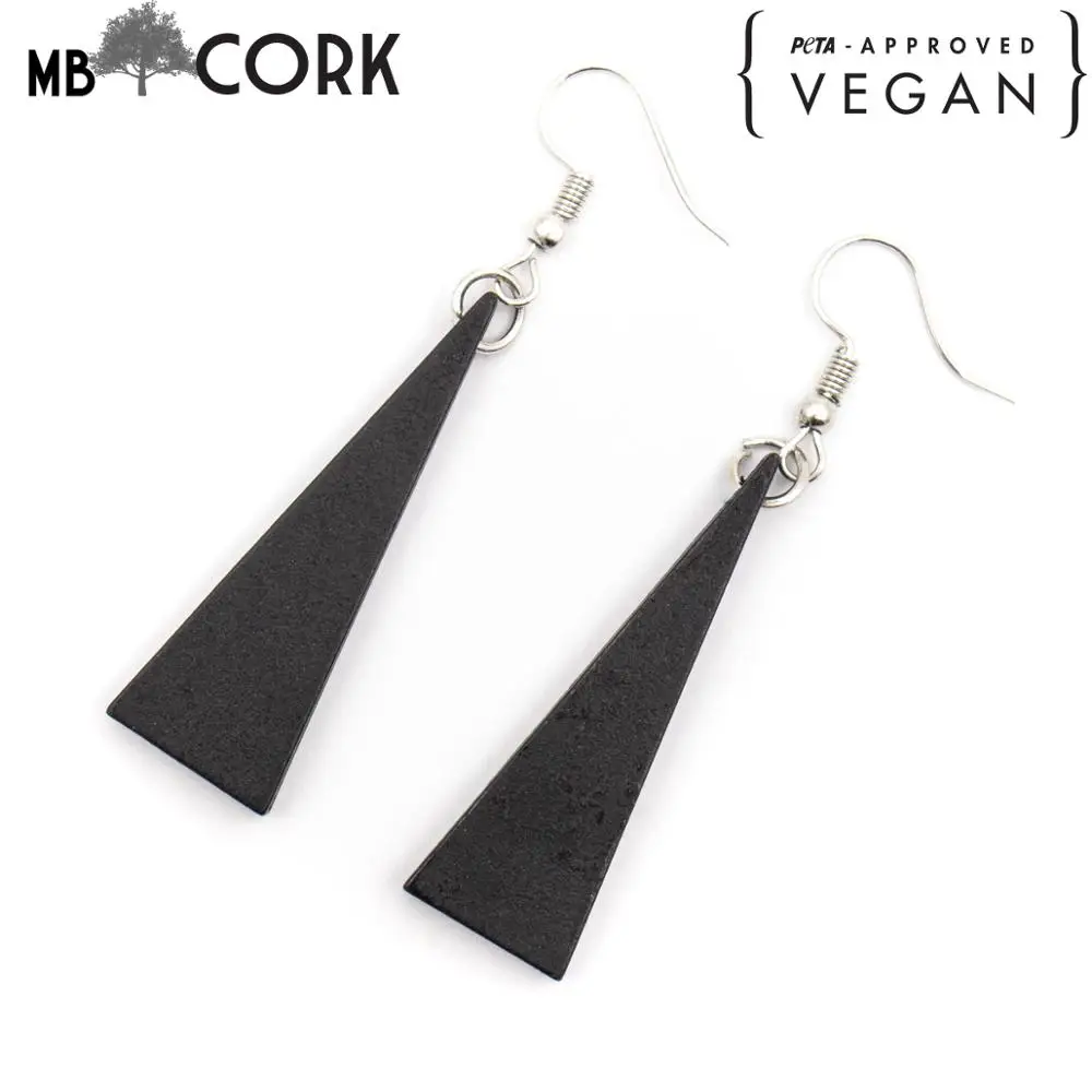 Natural cork wood Black triangle earrings Original handmade ladies earrings-ER-080 | Украшения и аксессуары