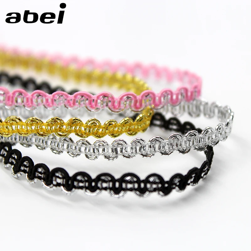 5mm 10yards/lot Gold Silver Pink Black Embroidered polyester Lace Ribbon Hometexile Clothes Embellishment DIY Wedding Crafts