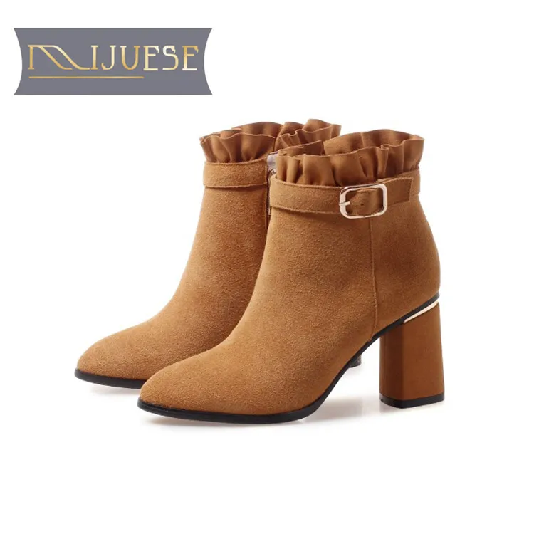 MLJUESE/женские ботильоны из коровьей замши с пряжкой на ремешке зимние теплые