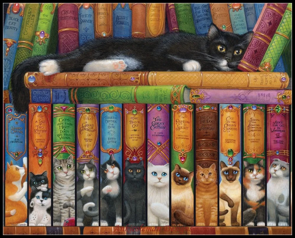Кошка книжная полка счетный набор крестиков Сделай Сам рукоделие для вышивки 14 ct