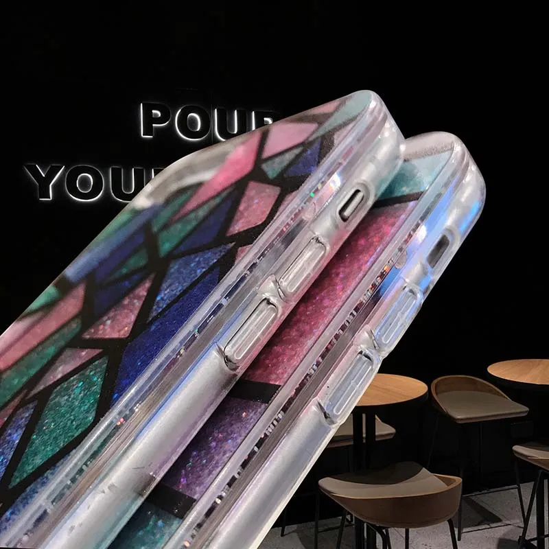 Luxury Fashion Colorful Shape Pattern Bling Glitter Liquid Quicksand Soft TPU Phone Case Cover For iPhone XR XS Max X 6 6s 7 8P |