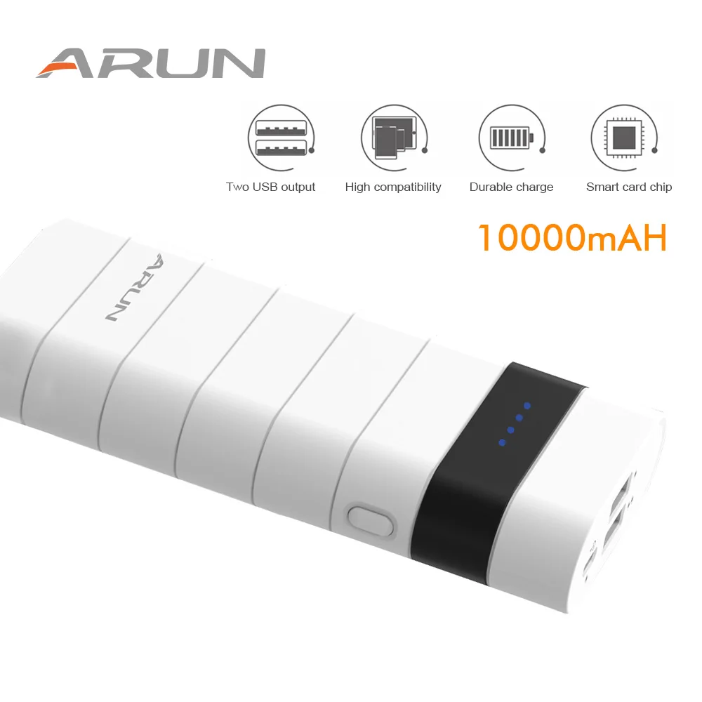 ARUN 10000 мА/ч внешний аккумулятор повербанк 2 USB портативное зарядное устройство для