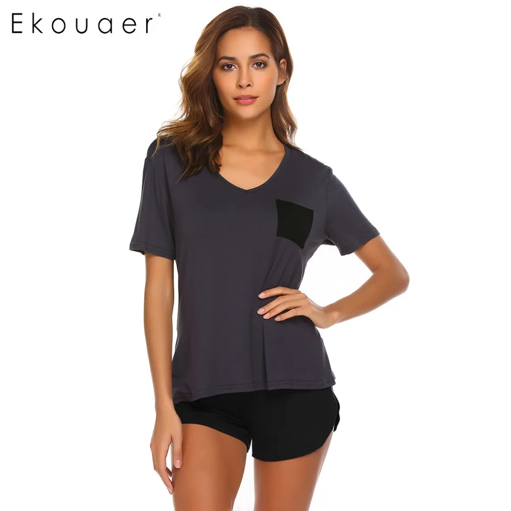 Женская пижама Ekouaer Хлопковая с коротким рукавом на весну и лето|cotton nightwear|cami setstank