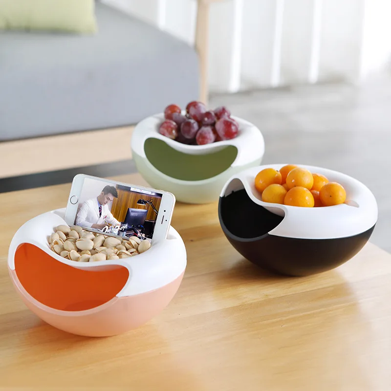 Creative Lazy Fruit Dish Snacks Nut Melon Seeds Bowl Double Layer Plastic Candy Plate Peels Shells Storage Tray Desk Home Decor | Дом и сад
