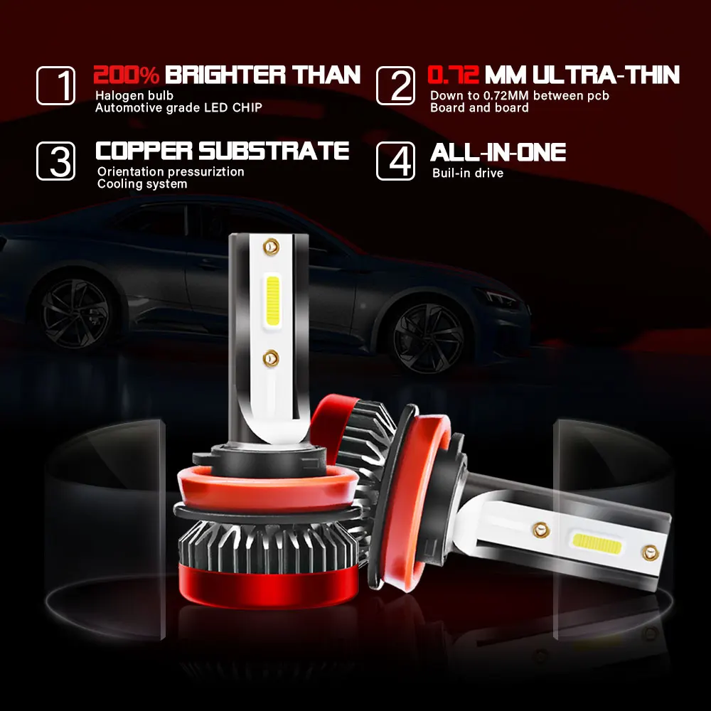 Автомобильная фара JOGMACHINE 2 шт. светодиодная H1 H7 H4 H L H8 H9 H11 9012 9005HB3 9006HB4 COB