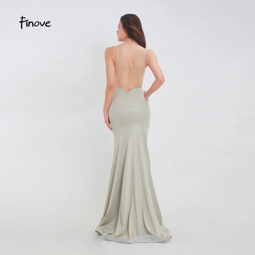 Finove Prom Dress 2020 Long New Reflective Sexy V Neck Beading Crystal See Through Back In Womenɽresses vestido de fiesta | Свадьбы и