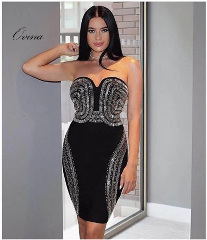 

Sexy Strapless Beaded Above Knee Bandage Women Dress