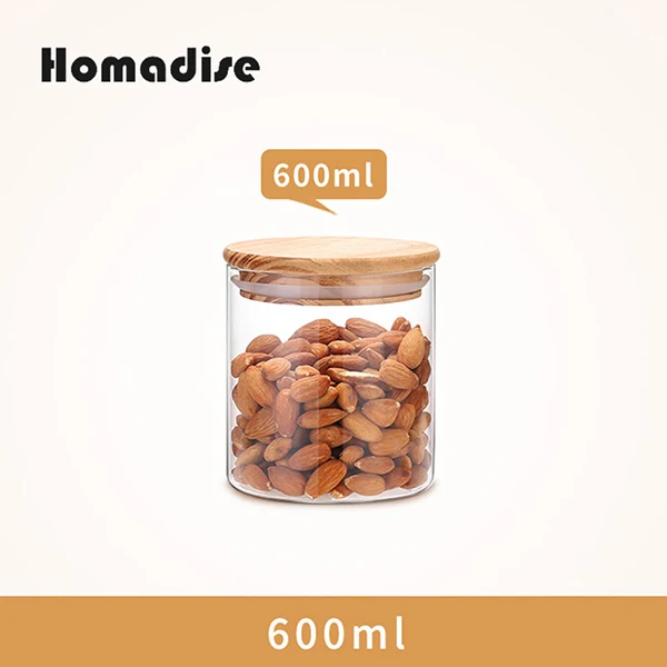 600ml Homadise стеклянная банка, чайник, Цветочный контейнер для еды, контейнер для хранения чая, деревянная крышка крышки, герметичный бак, кухонные товары - Цвет: 600ml
