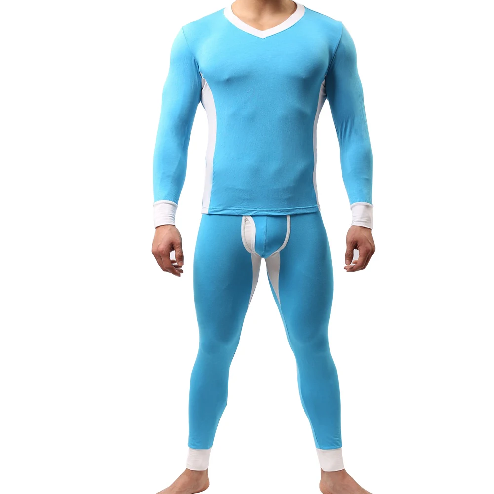 Winter Men Ultra Soft Color Block Thermal Underwear Set Top T-Shirt + Long Pants | Мужская одежда