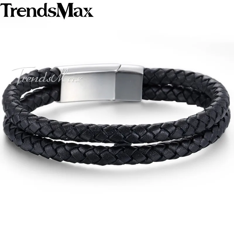Кожаные браслеты Trendsmax для мужчин и женщин черные синие коричневые 2 нити веревка