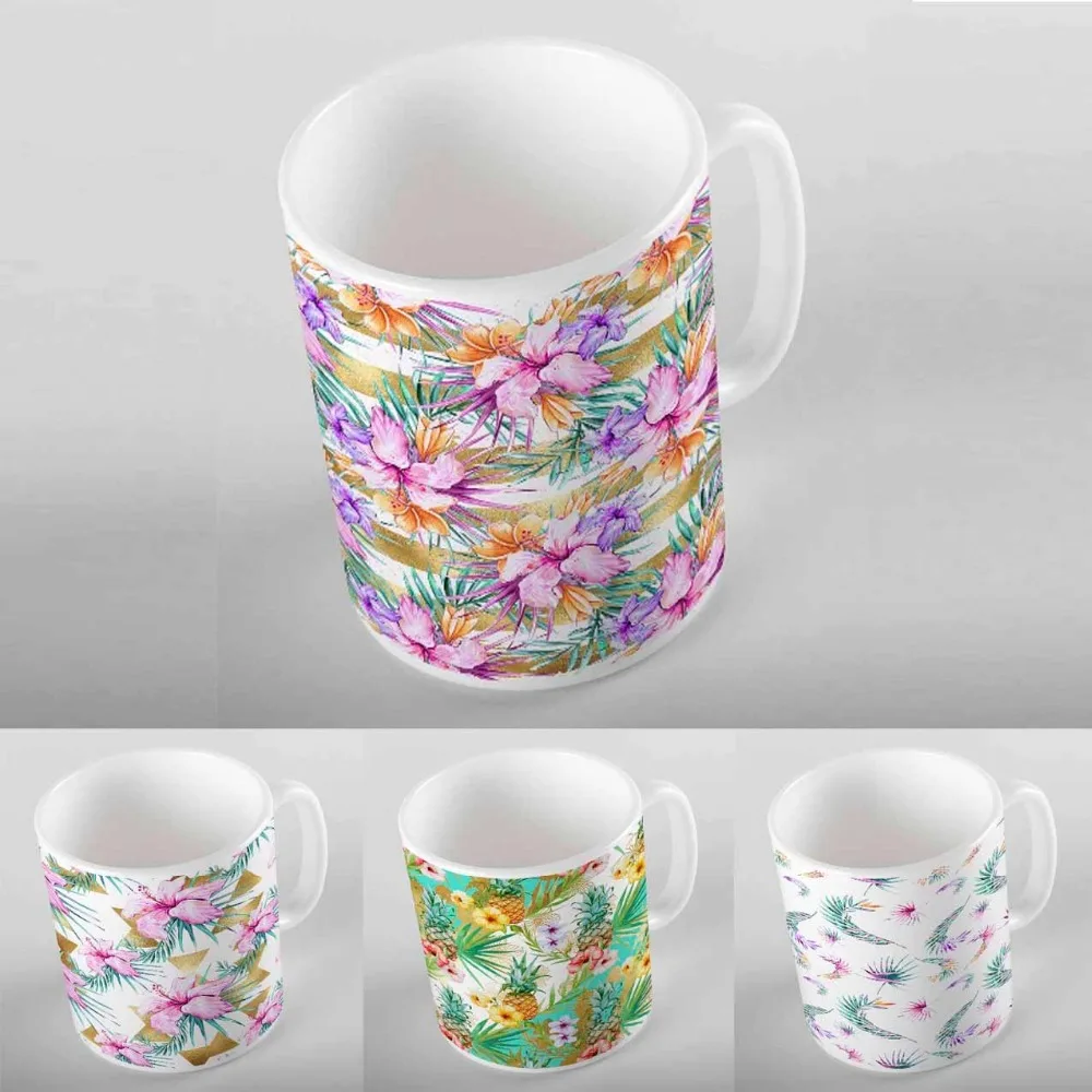 Else Pink Floral Geometric Leaf Purple Flowers 3D Digital Printing Modern Turkish Ceramic Porcelain Coffee Tea Milk Cup Mug | Дом и сад