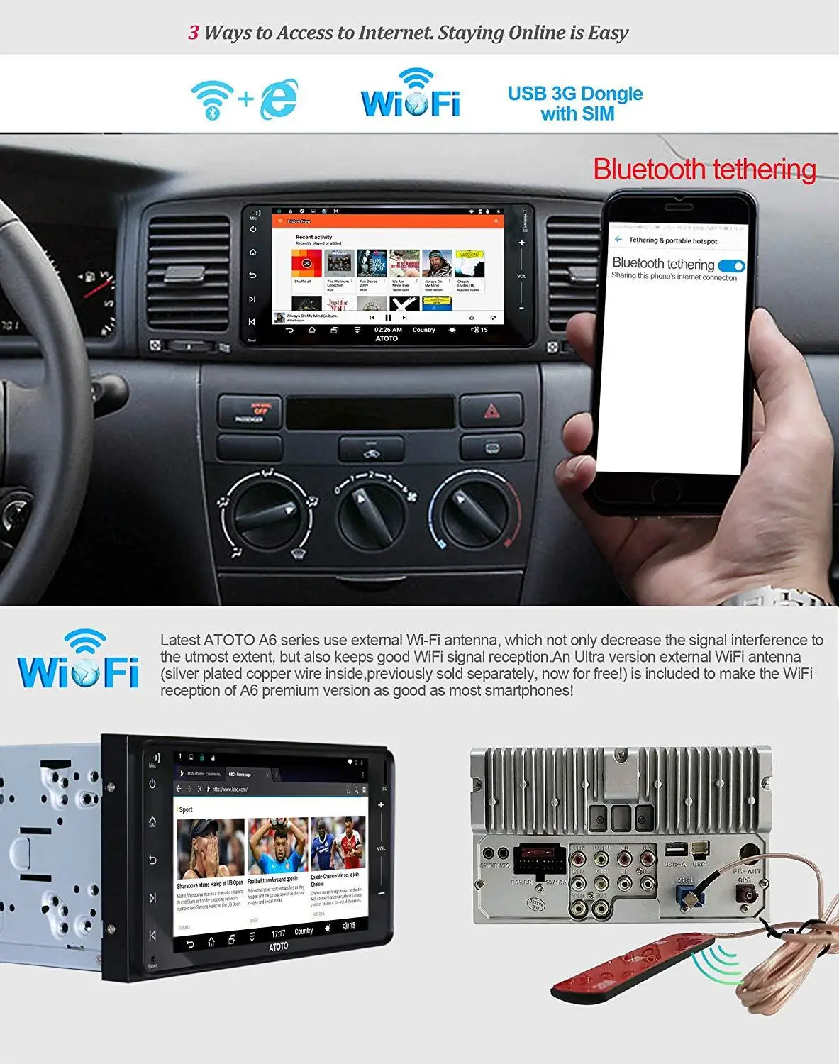 Автомобильный GPS навигатор ATOTO A6 с 2 динамиками и Android для избранных toyota / x Bluetooth