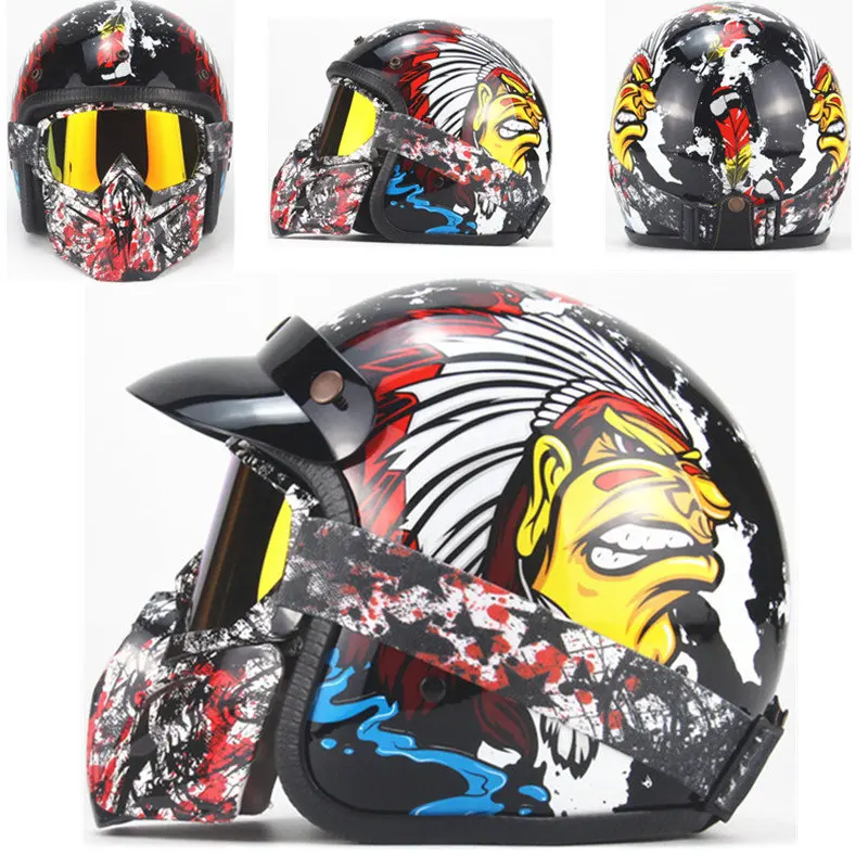 YDA Black 2 3/4 шлемы moto rcycle с открытым лицом винтажные moto rcycle moto rbike Chopper стиль moto шлем с goggle mask - Цвет: YDA Black 2