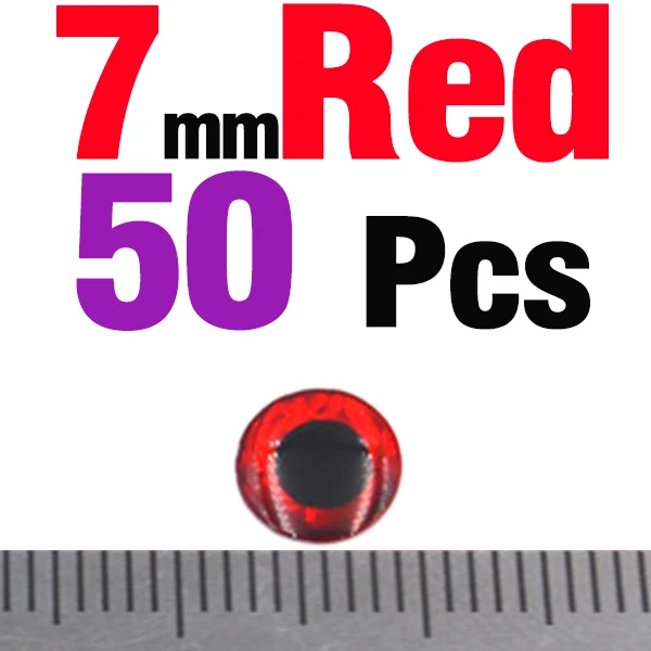 50PCS 7mm Red MNFT 50 шт./лот, 3 мм, 4 мм, 5 мм, 7 мм, 9 мм, Chartreuse Eyes, 3D голографическая приманка для рыбалки, завязывающая глаза, приманки - Цвет: 50PCS 7mm Red