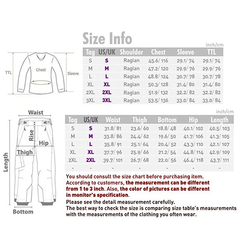 

New Edition "Southplay" Winter 10,000mm Waterproof Ski Snowboard (Jacket + Pants) Sets - Two Tone With Black Pants