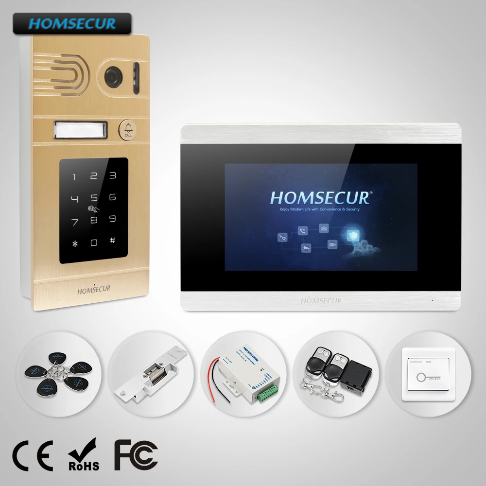HOMSECUR 7 &quotПроводной Видеодомофон Безопасности + RFID Доступ с Монитором памяти для