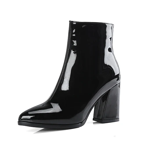 black shoes Женские лакированные полуботинки Gdgydh, черные полуботинки на каблуке, с заостренным носком, на молнии, туфли в стиле "панк", ботильоны, на осень - Цвет: black shoes