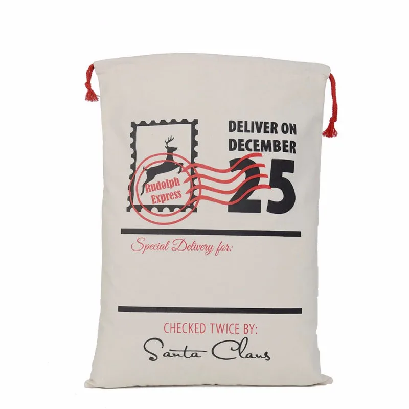 1pcs Christmas Gift Bag 8 styles Red Drawstring Canvas Santa Sack Rustic Vintage Stocking Bags Decoration | Дом и сад