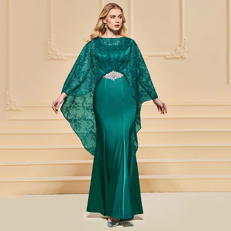 Платье вечернее с юбкой годе длинным рукавом и бусинами|lace evening dresses|evening dressevening