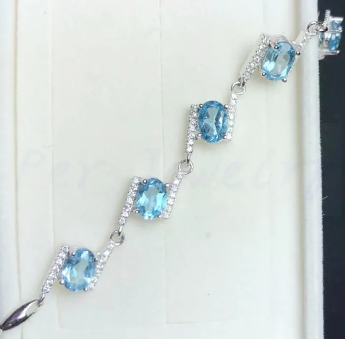 Браслет цепочка с топазом бесплатная доставка натуральный голубой топаз