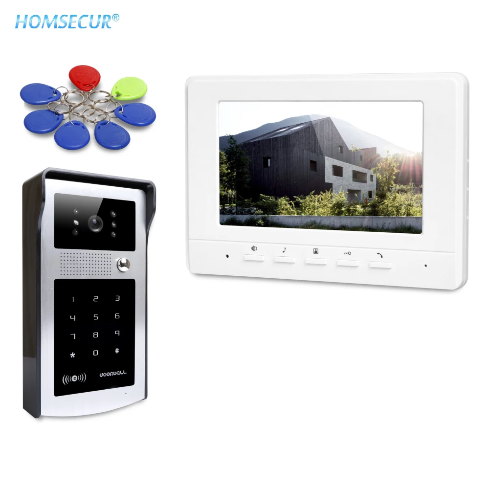 

HOMSECUR 7" Video Door Phone Intercom System with Keyfobs Password Keypad for House/ Flat XC004-S+XM707-W