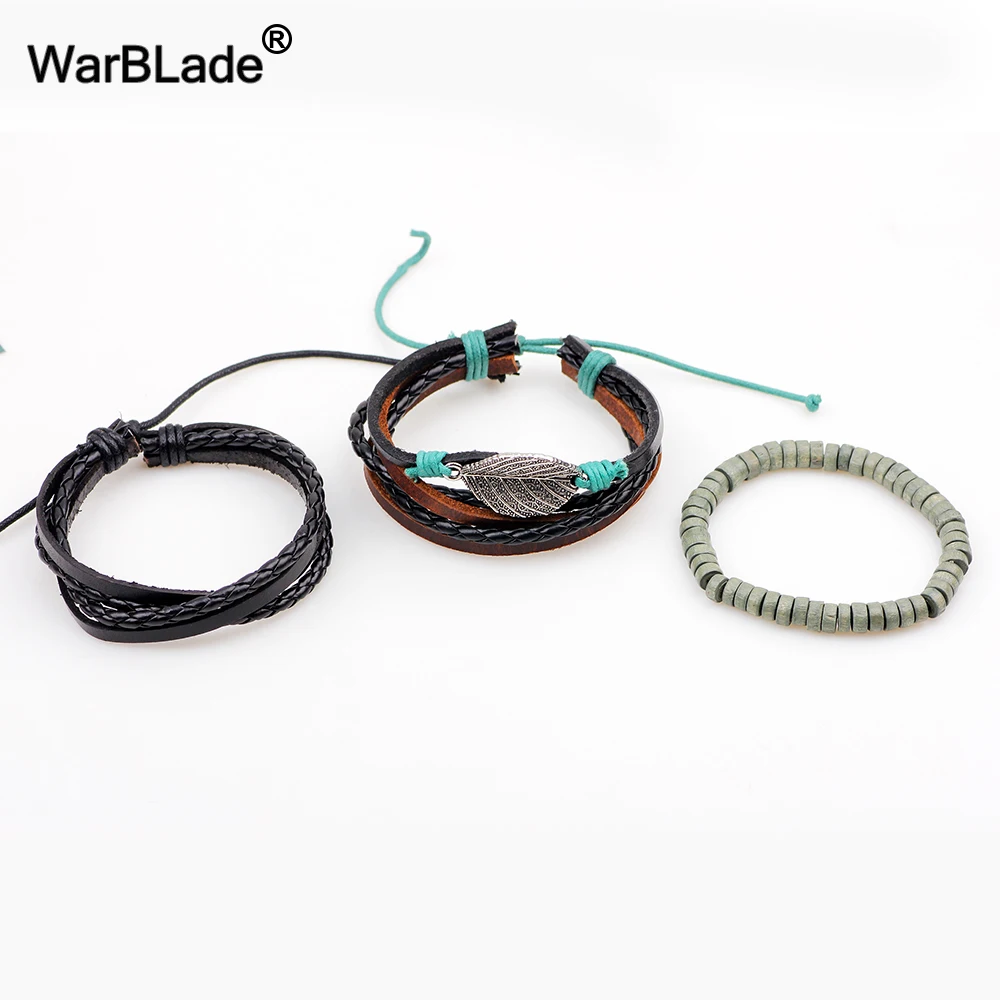 Винтажный Многослойный кожаный плетеный женский браслет WarBLade в виде листика