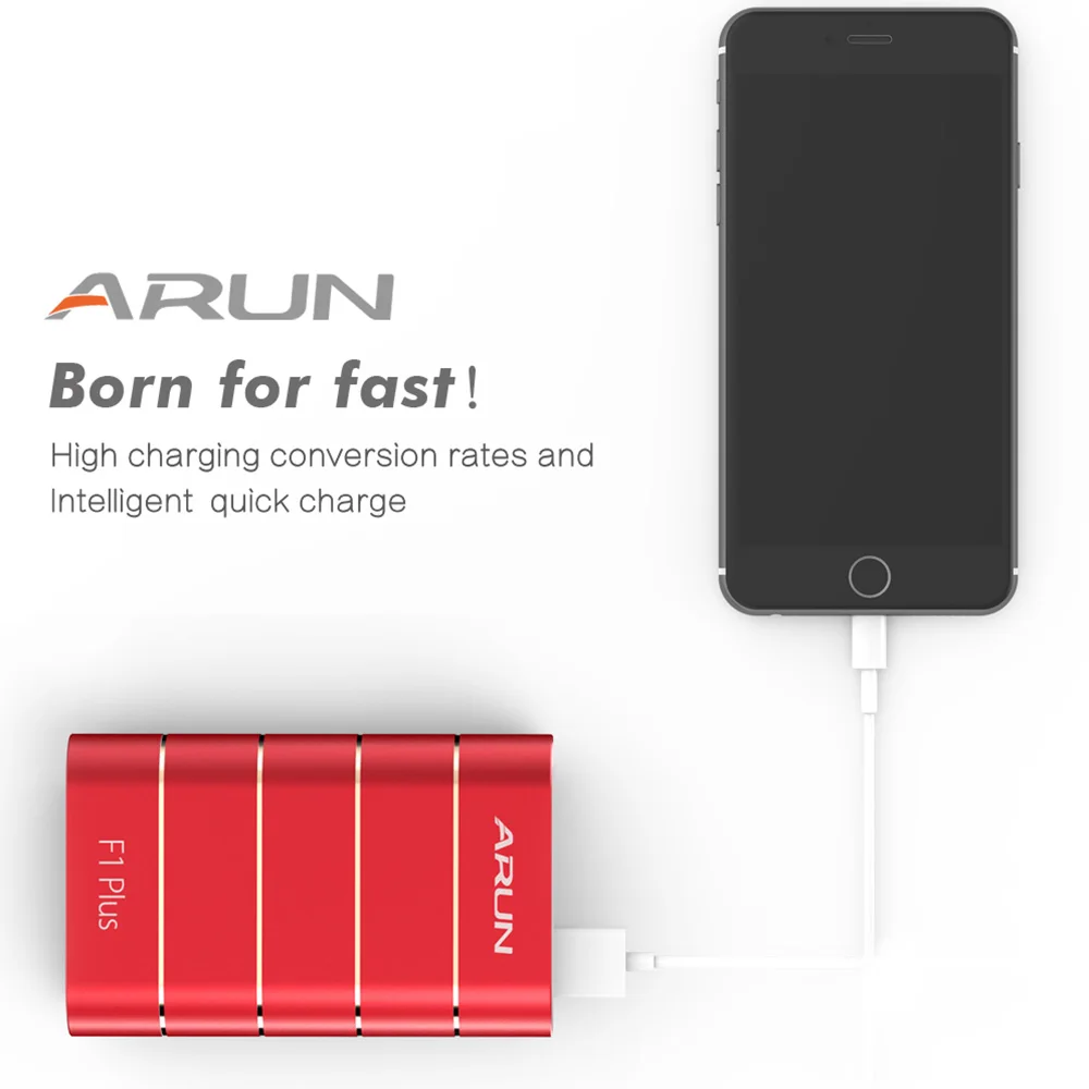ARUN 10000 мАч Зарядное устройство QuickCharge 3 0 Интеллектуальный внешний аккумулятор type c