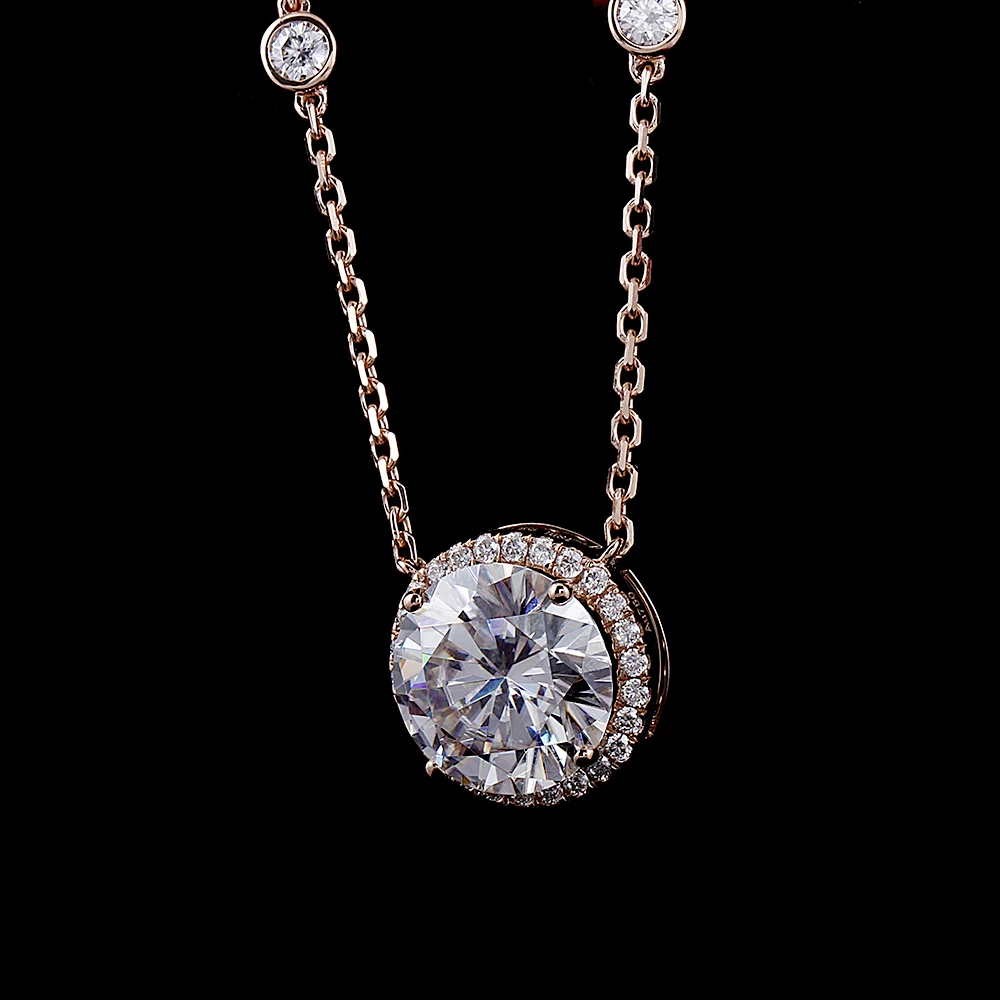 Transmems Подлинная 18 К 750 розовое золото подвеска ореол Neckalce Moissanite центр 5ct F цвет VVS подвеска ореол 18 дюймов цепь для женщин